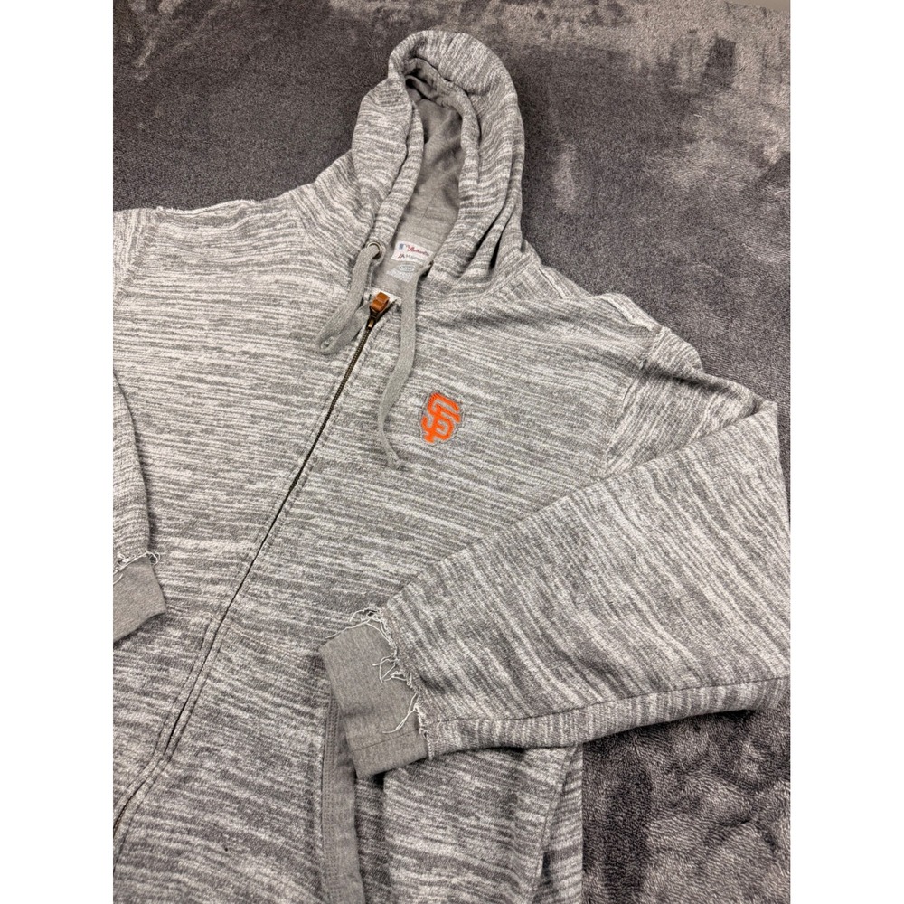 Majestic MLB San Francisco Giants Full Zip Hoodie Gray Space Dye Mens XL Distres
